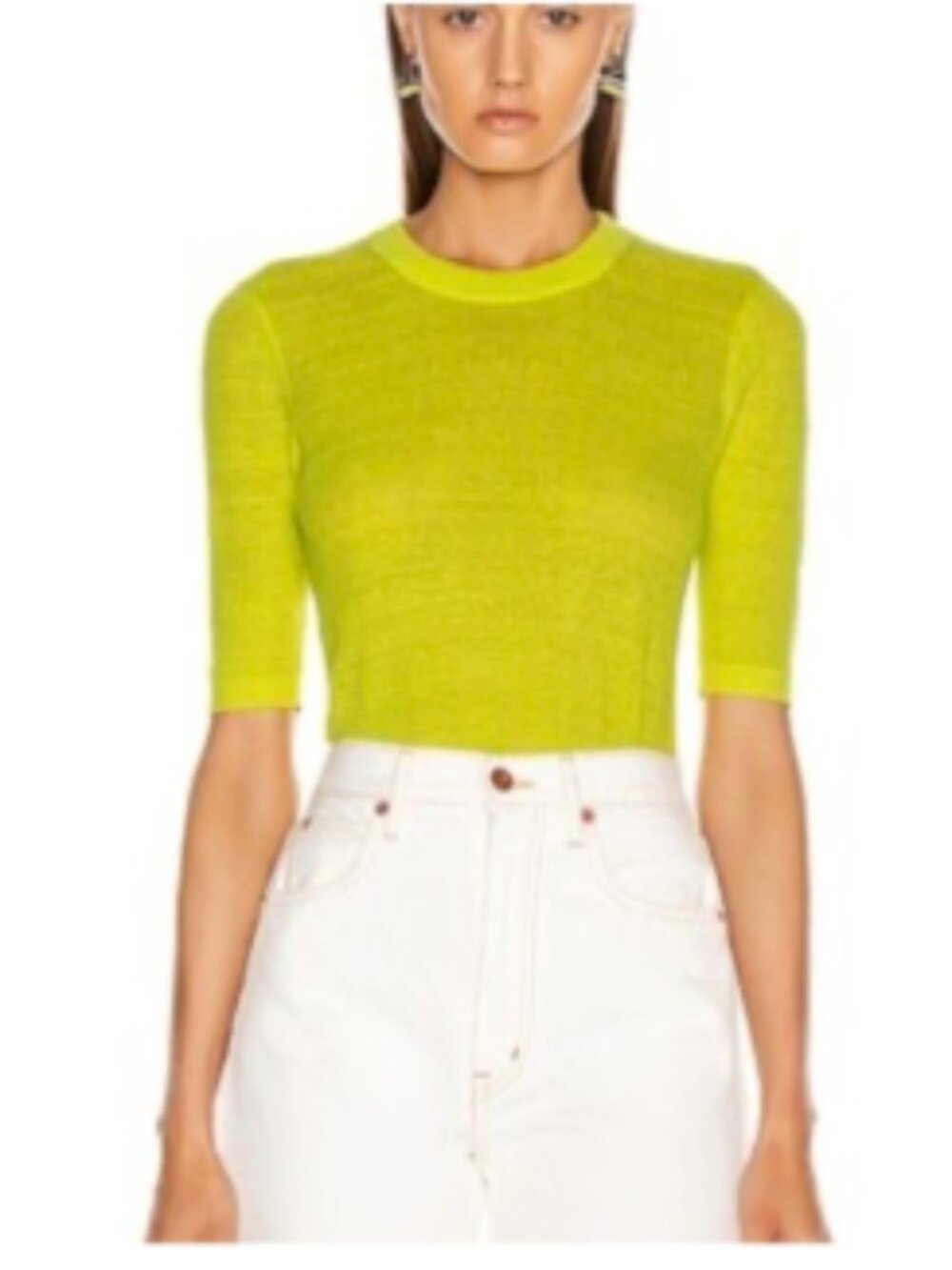 Veronica Beard Dean Sweater Chartreuse Fine Knit 3/4 Sleeve Large